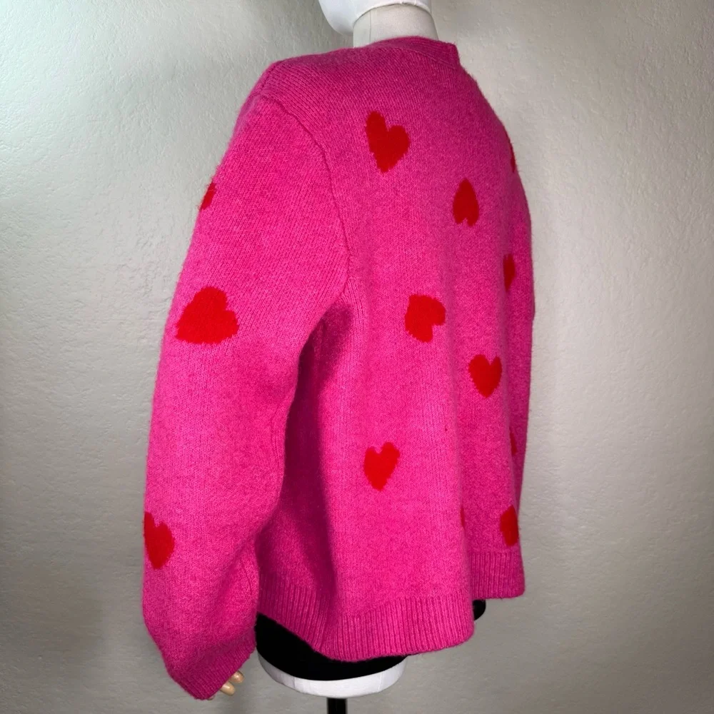 CeCe V-Neck Heart Jacquard Button Up Cardigan Sweater Size Large